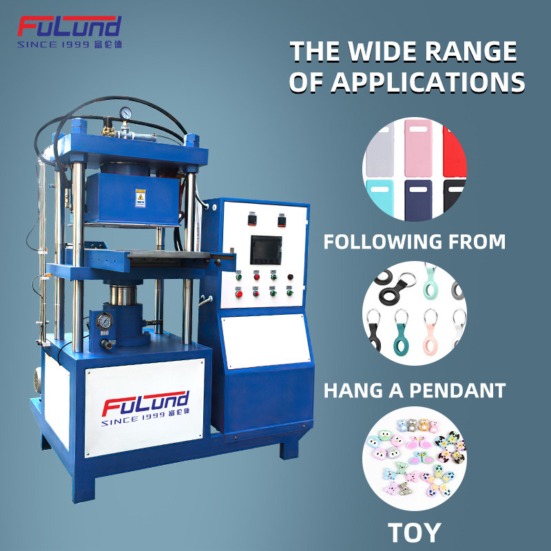 FuLund Flat vulcanizing machine is used for silicone mosquito repellent wristband and refrigerator fresh box making